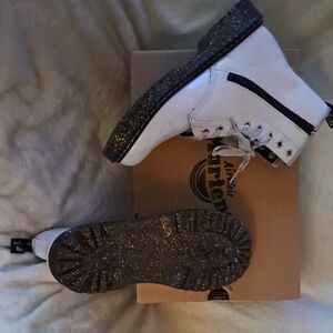 Dr. Martens White and Silver Ankle Boots Rugged Design